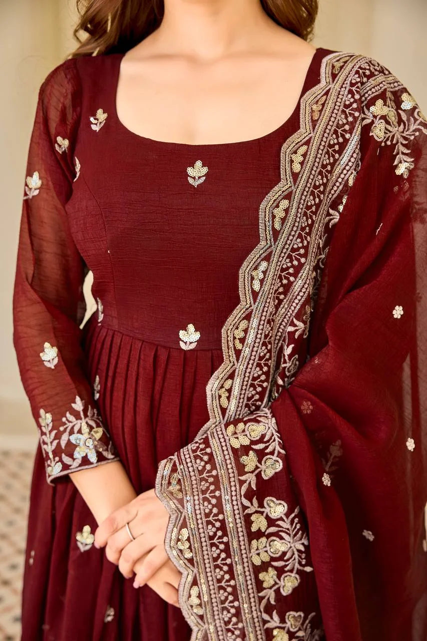 Royal Crunchy Silk Anarkali Outfit with Thread & Sequin Embroidery