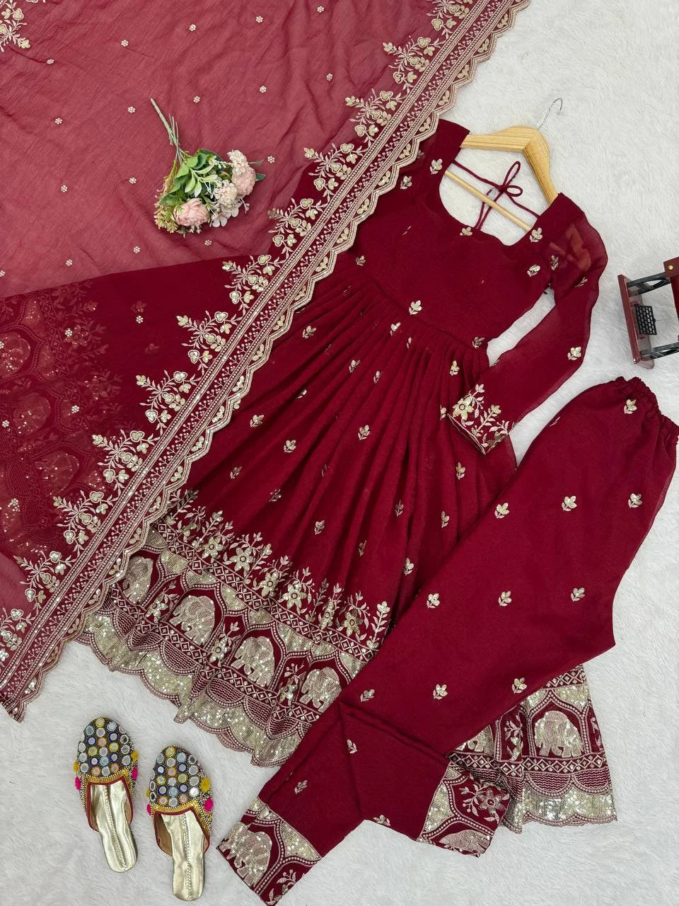 Royal Crunchy Silk Anarkali Outfit with Thread & Sequin Embroidery