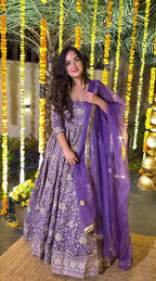 Occasion Ready Crunchy Silk Anarkali Set with Pant & Dupatta