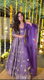 Occasion Ready Crunchy Silk Anarkali Set with Pant & Dupatta