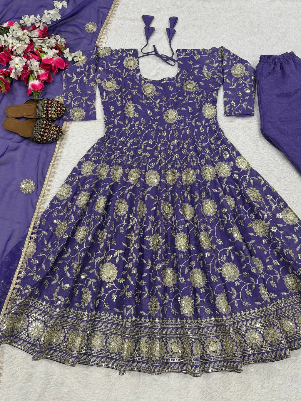 Occasion Ready Crunchy Silk Anarkali Set with Pant & Dupatta