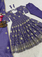Occasion Ready Crunchy Silk Anarkali Set with Pant & Dupatta