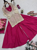 Eid Ready Fandy Silk Topâ€“Chinon Silk Plazo Set with Lace Border Dupatta