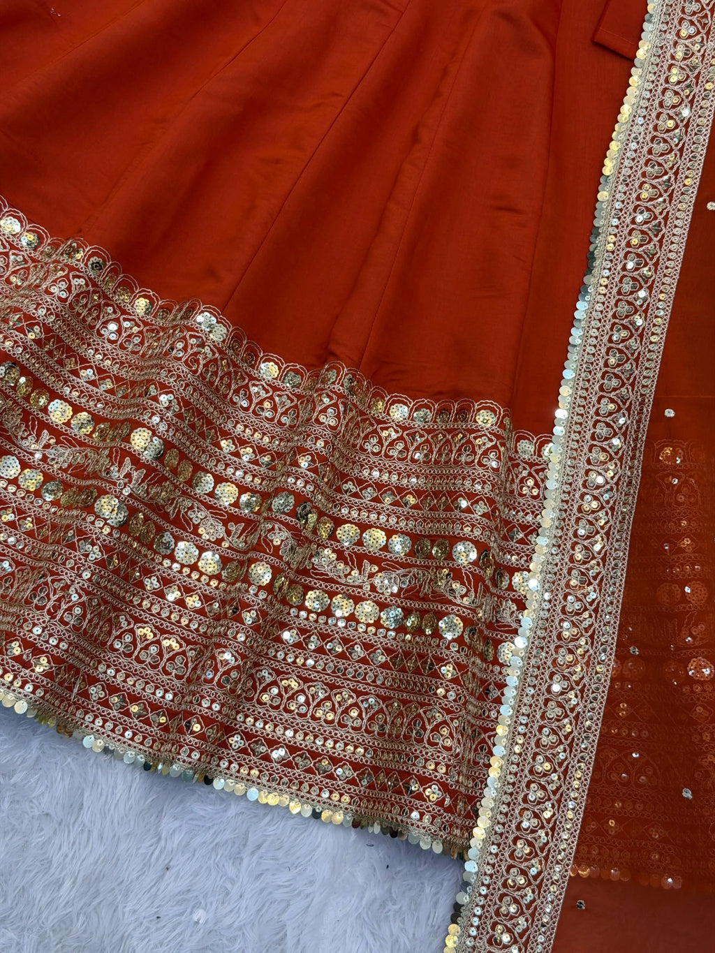 Stunning Orange Anarkali Gown with Coding Sequence Embellishment