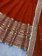 Stunning Orange Anarkali Gown with Coding Sequence Embellishment