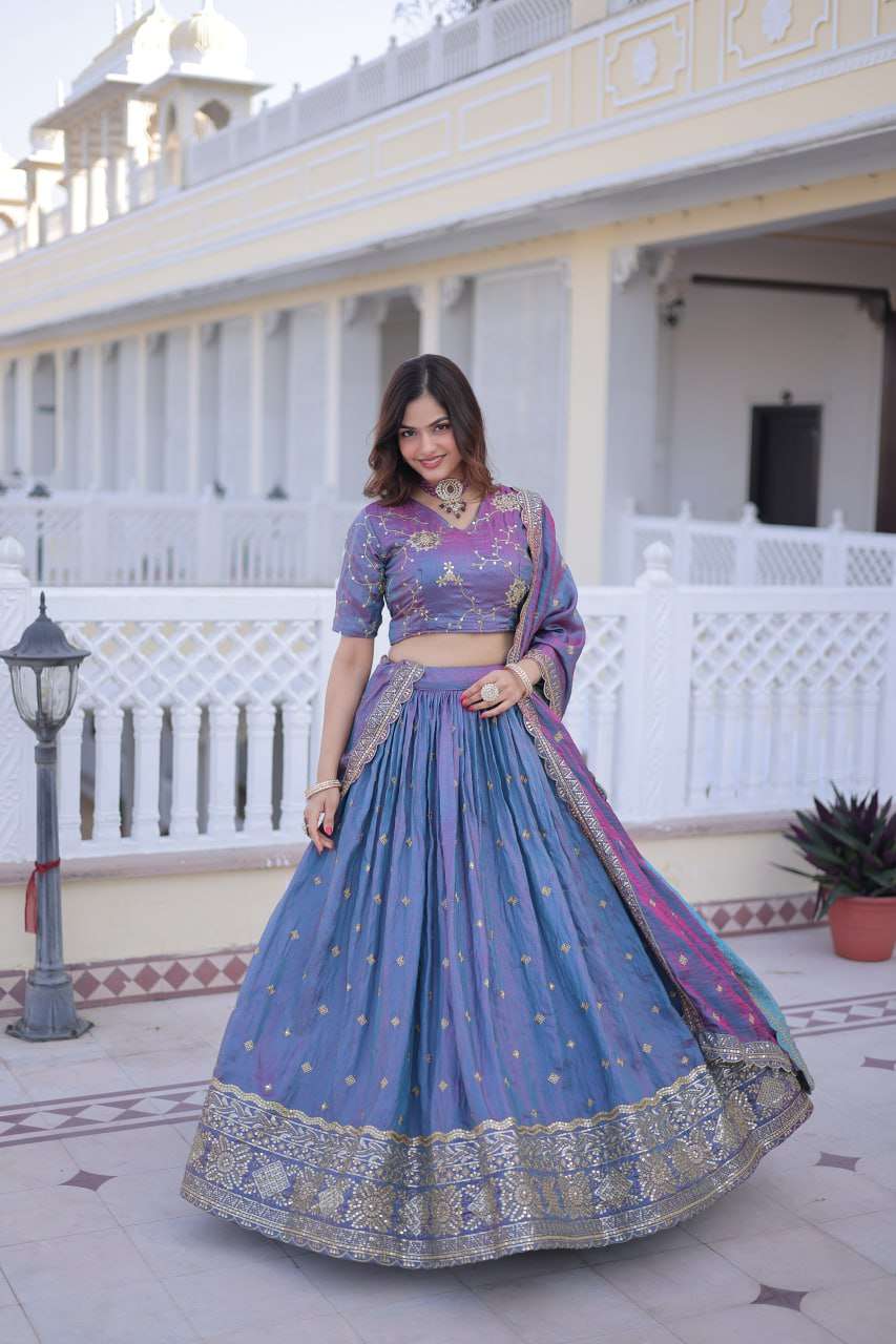 Traditional Silk Lehenga Choli Set with Canvas Patta & Latkan Dori