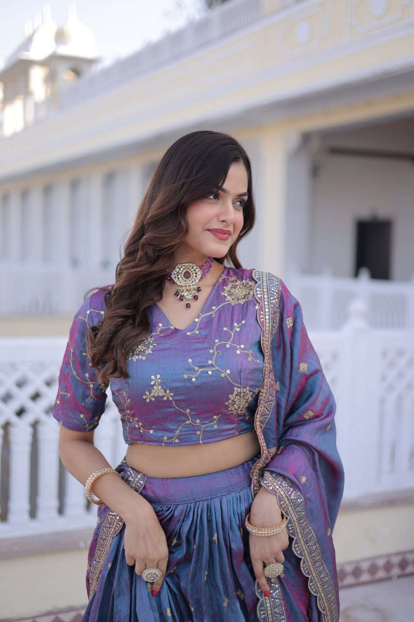 Traditional Silk Lehenga Choli Set with Canvas Patta & Latkan Dori