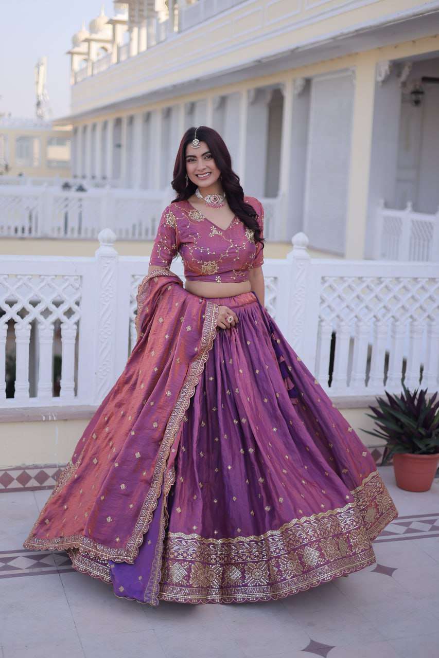 Traditional Silk Lehenga Choli Set with Canvas Patta & Latkan Dori