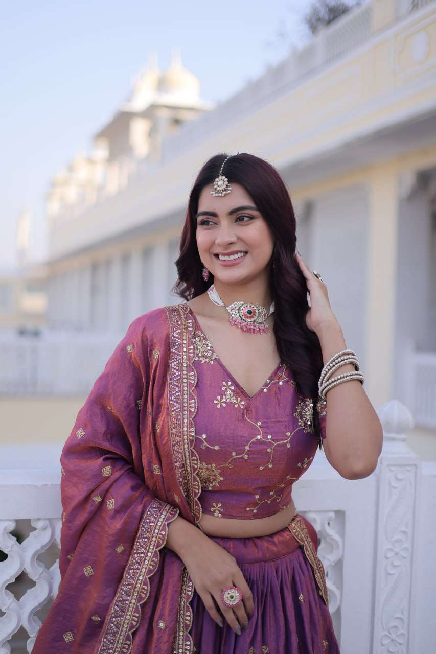 Traditional Silk Lehenga Choli Set with Canvas Patta & Latkan Dori