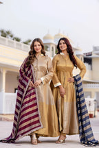 Classic Banarasi Viscose Gown with Embroidered Dupatta & Matching Pant