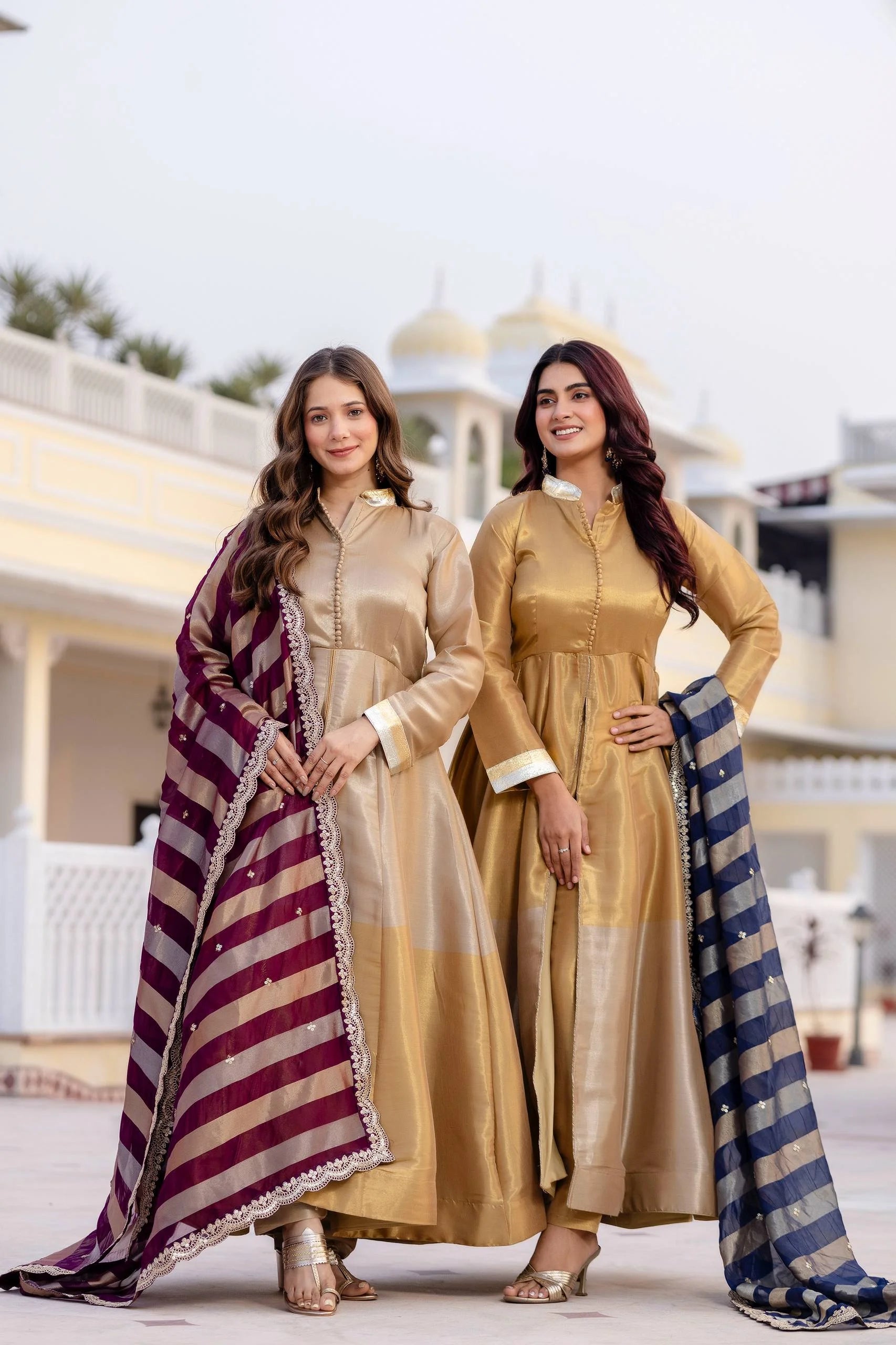 Classic Banarasi Viscose Gown with Embroidered Dupatta & Matching Pant