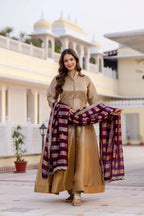 Classic Banarasi Viscose Gown with Embroidered Dupatta & Matching Pant