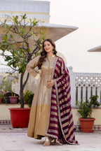 Classic Banarasi Viscose Gown with Embroidered Dupatta & Matching Pant