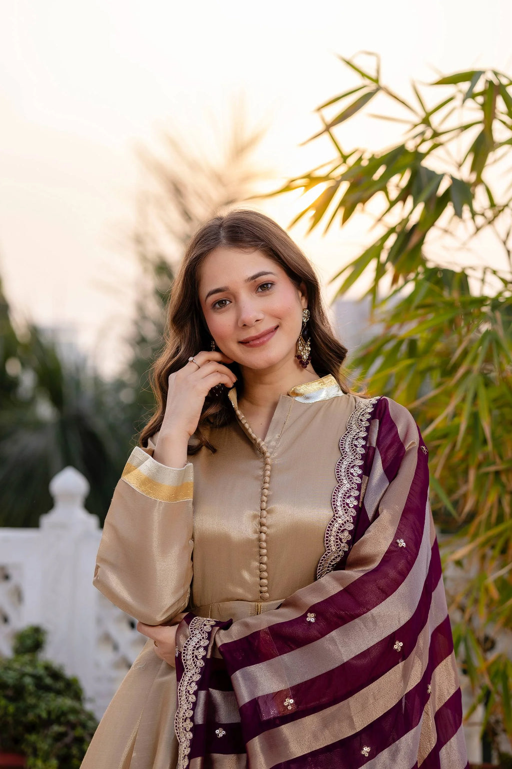 Classic Banarasi Viscose Gown with Embroidered Dupatta & Matching Pant