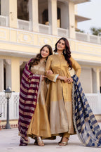 Classic Banarasi Viscose Gown with Embroidered Dupatta & Matching Pant