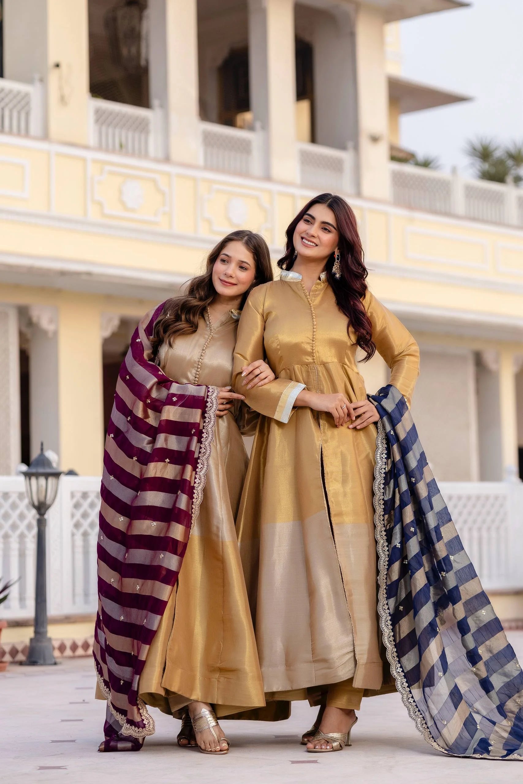 Classic Banarasi Viscose Gown with Embroidered Dupatta & Matching Pant