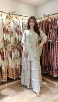 Graceful White Sharara Outfit with Embroidered Top & Dupatta