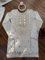 Graceful White Sharara Outfit with Embroidered Top & Dupatta