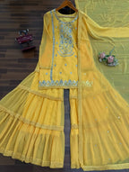 Sunshine Yellow Thread & Sequence Embroidered Sharara Suit Set