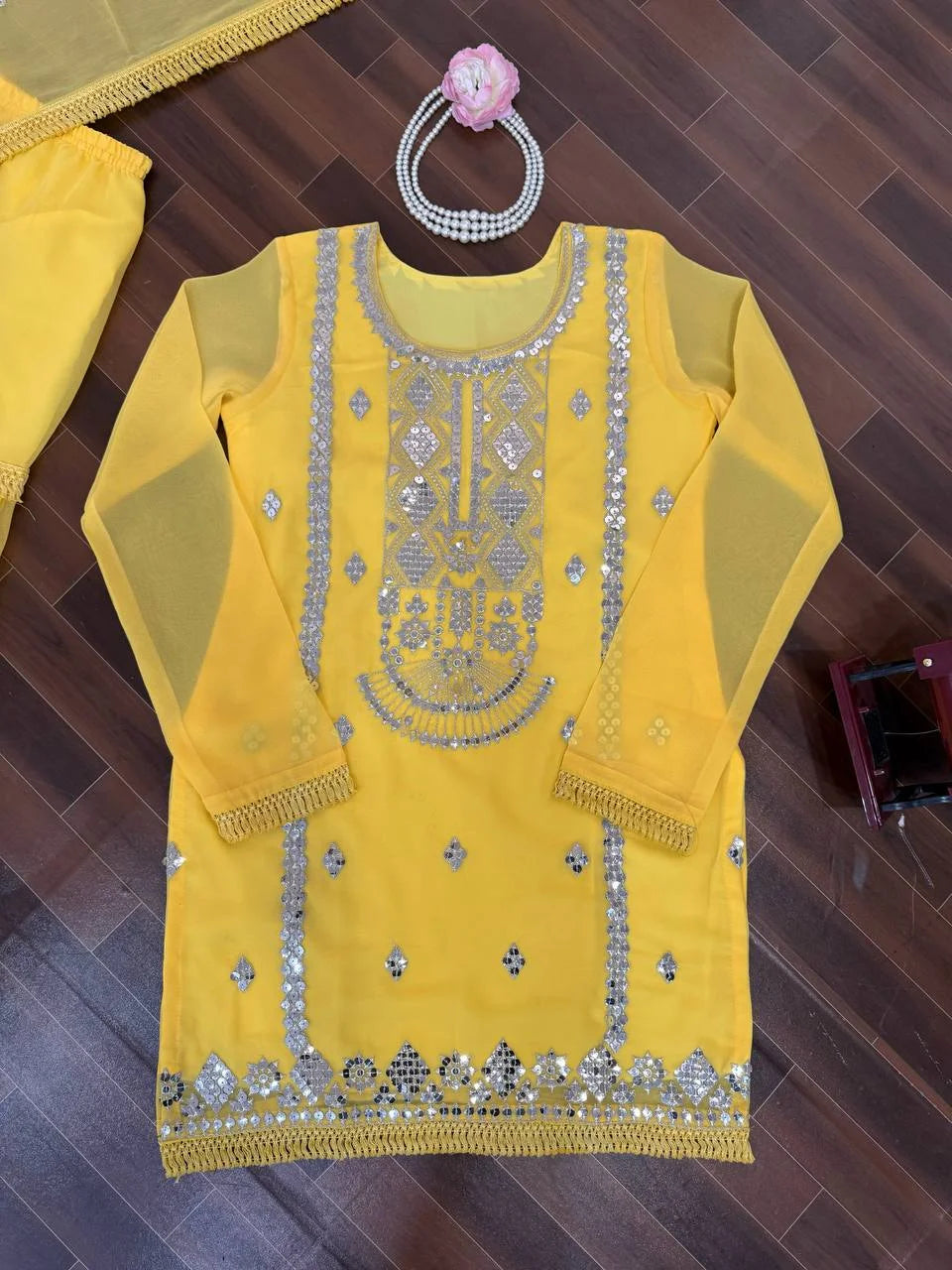 Sunshine Yellow Thread & Sequence Embroidered Sharara Suit Set