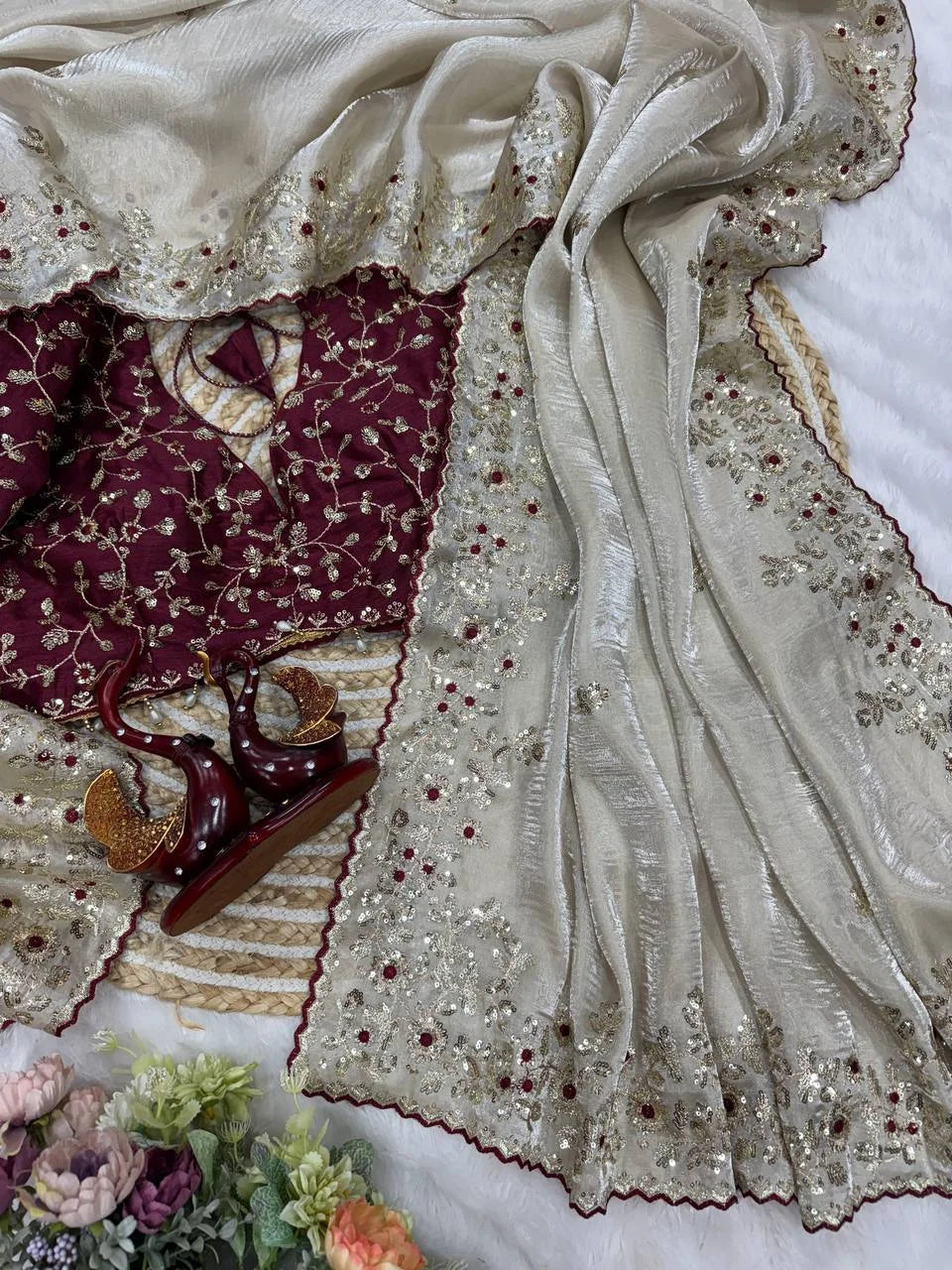 Timeless Jimmy Choo Sequence Work Saree with Heavy Banglori Blouse