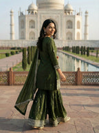 Premium Green GMY Silk Sharara Outfit with Embroidered Full Sleeves Top
