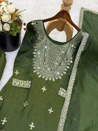 Premium Green GMY Silk Sharara Outfit with Embroidered Full Sleeves Top