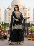 Elegant Black Embroidery Sequence Sharara Suit for Eid