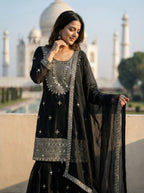 Elegant Black Embroidery Sequence Sharara Suit for Eid