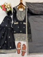 Elegant Black Embroidery Sequence Sharara Suit for Eid