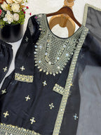 Elegant Black Embroidery Sequence Sharara Suit for Eid
