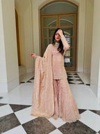 Party Style Silk Sharara Suit with Embroidered Dupatta