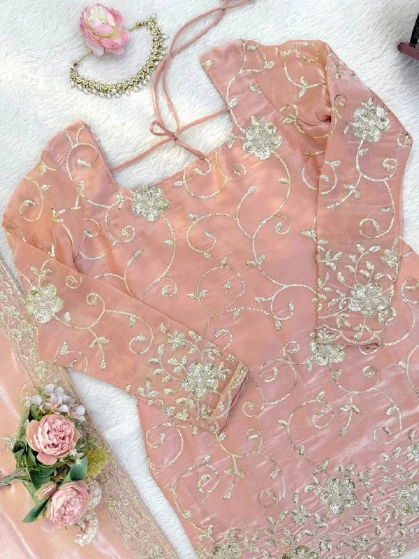 Party Style Silk Sharara Suit with Embroidered Dupatta