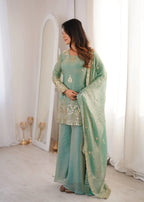 Eid Special Sea Green Palazo Set with Embroidery Dupatta