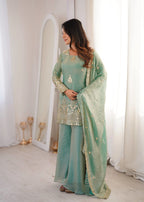 Eid Special Sea Green Palazo Set with Embroidery Dupatta