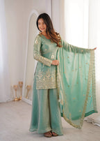 Eid Special Sea Green Palazo Set with Embroidery Dupatta