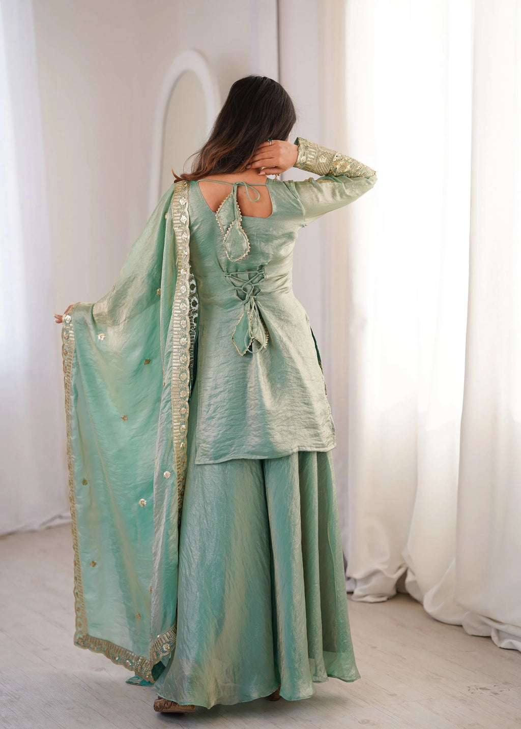 Eid Special Sea Green Palazo Set with Embroidery Dupatta