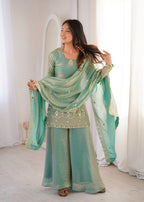 Eid Special Sea Green Palazo Set with Embroidery Dupatta