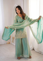 Eid Special Sea Green Palazo Set with Embroidery Dupatta