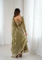 Premium Fandy Silk Gown Set with Full Flair and Elegant Detailing