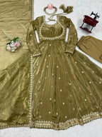 Premium Fandy Silk Gown Set with Full Flair and Elegant Detailing