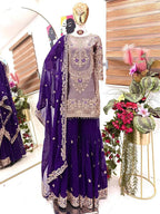 Embroidered Crancy Silk Top Palazzo Set with Fox Georgette Dupatta for Eid