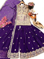 Embroidered Crancy Silk Top Palazzo Set with Fox Georgette Dupatta for Eid