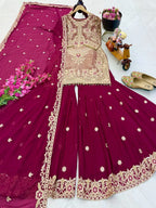 Crancy Silk Embroidery Top with Fox Georgette Palazzo Dupatta Set