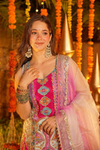 Eid Special Chinon Silk Top Sharara Set with Aari & Mirror Work