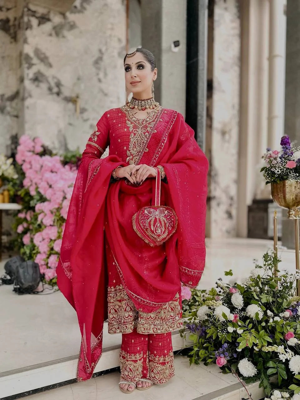 Stylish Crunchy Silk Embroidery Suit with Elastic Pant & Dupatta
