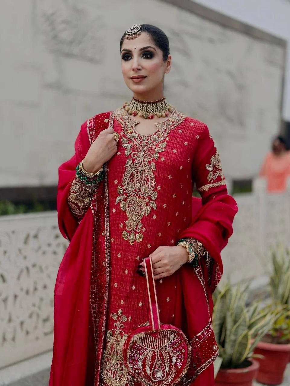 Stylish Crunchy Silk Embroidery Suit with Elastic Pant & Dupatta
