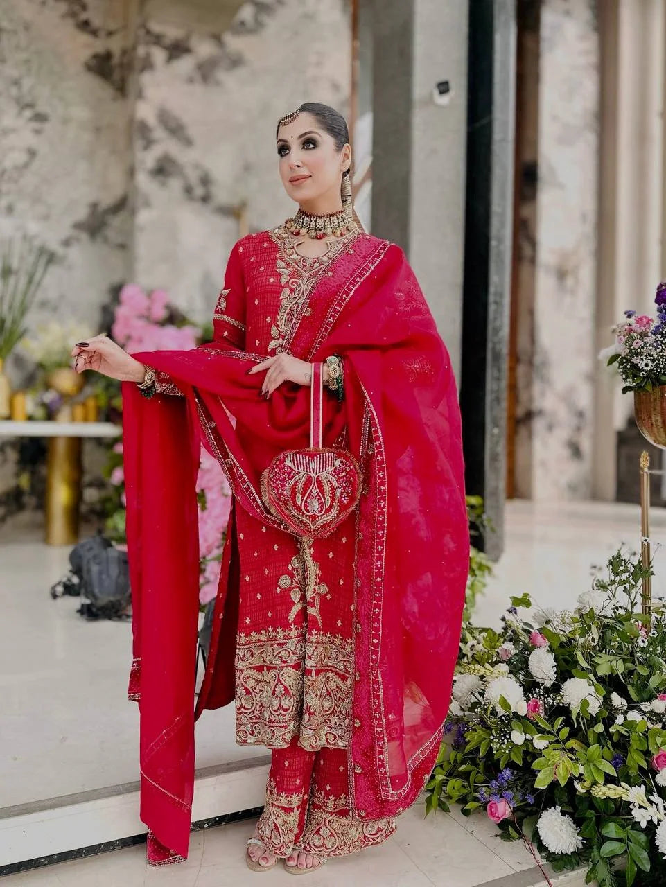 Stylish Crunchy Silk Embroidery Suit with Elastic Pant & Dupatta