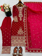 Stylish Crunchy Silk Embroidery Suit with Elastic Pant & Dupatta