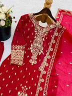 Stylish Crunchy Silk Embroidery Suit with Elastic Pant & Dupatta